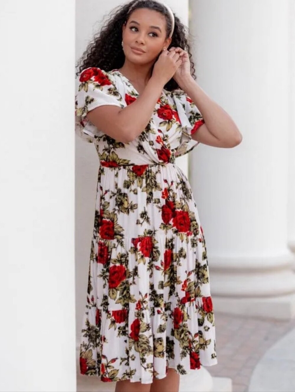 JessaKae Pink Floral Wrap Dress with Red Roses